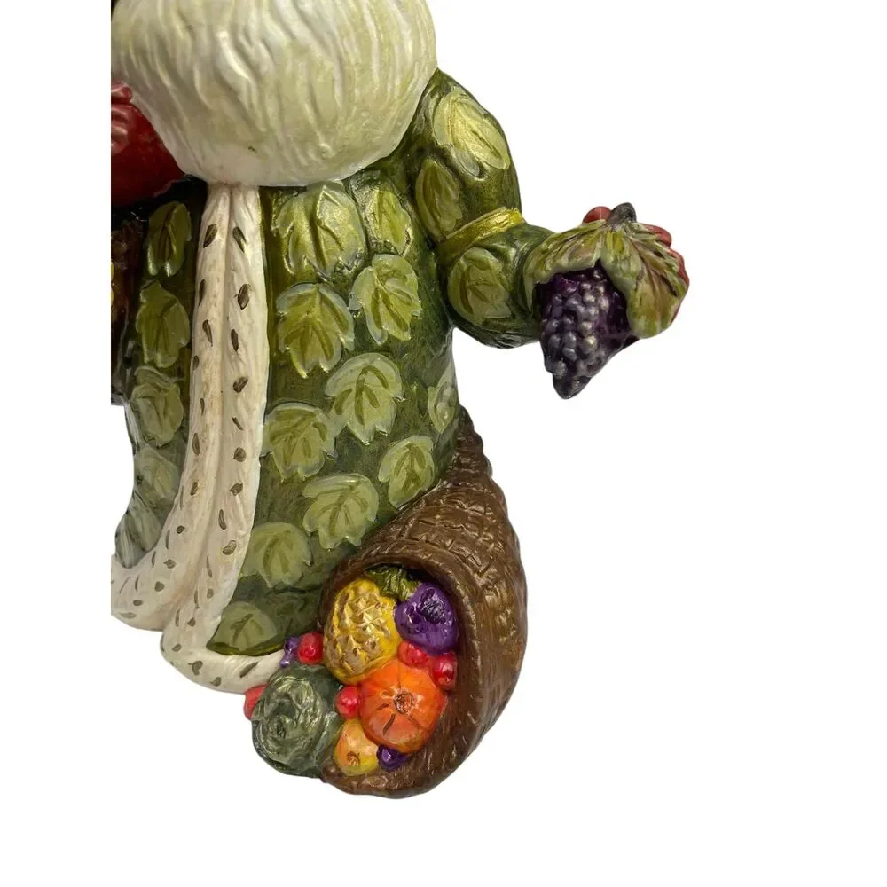Vtg Old World Santa Claus Figurine | Green Leaf-Adorned Coat & Fruit Accents 9”‎